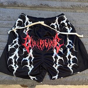 Men's Black Athletic Mesh Shorts with Red Graphic